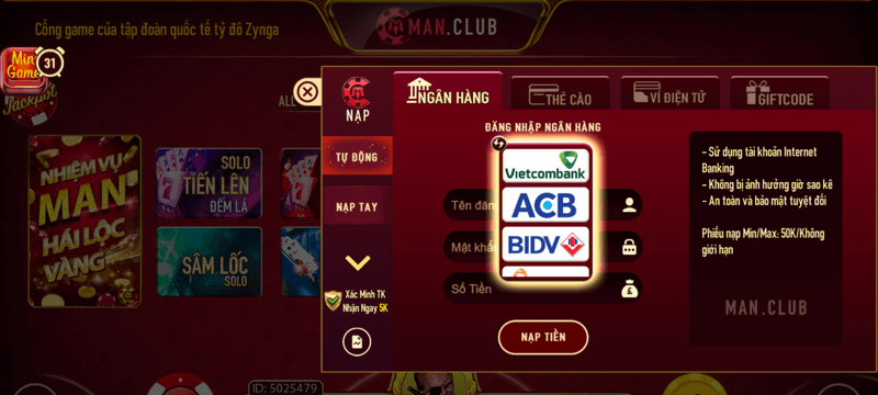 Làm thế nào để nạp tiền tại cổng game Manclub