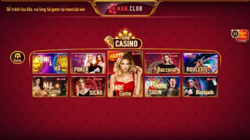 Sảnh live casino Manclub với nhiều tựa game hấp dẫn